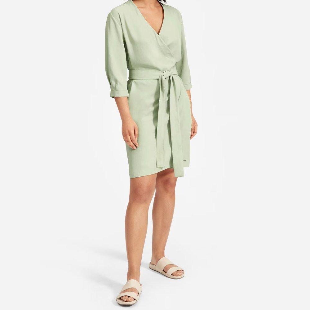 Everlane | The Japanese GoWeave Long-Sleeve Mini Wrap Dress | Mint Green| Size 4